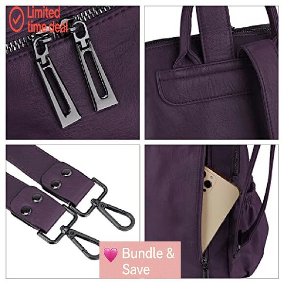 Convertible Vegan Leather Backpack Purse with Tassel, 10 Pockets, Laptop - Picture 7 of 8